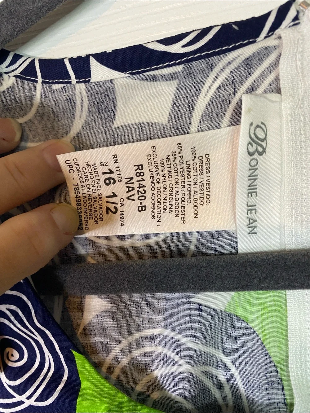 Bonnie Jean Navy and Lime Green Swirl Dress Size 16 1/2 Lace on Kids Dress